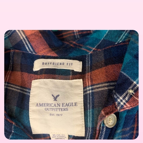 American Eagle sz Med Boyfriend Fit Plaid Button Down Shirt - Picture 4 of 5